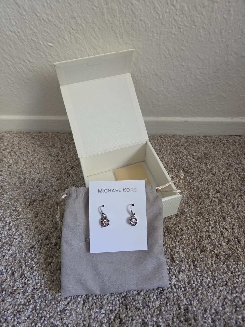 Michael Kors Silver Crystal Hoop Drop Earrings